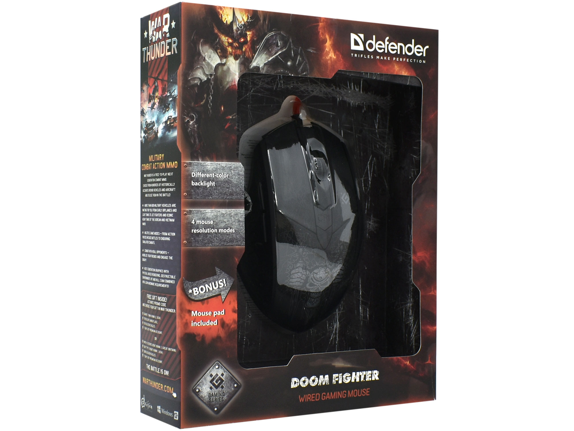 Мышь Defender Doom Fighter GM-260L, USB, 52260, + коврик для мышки