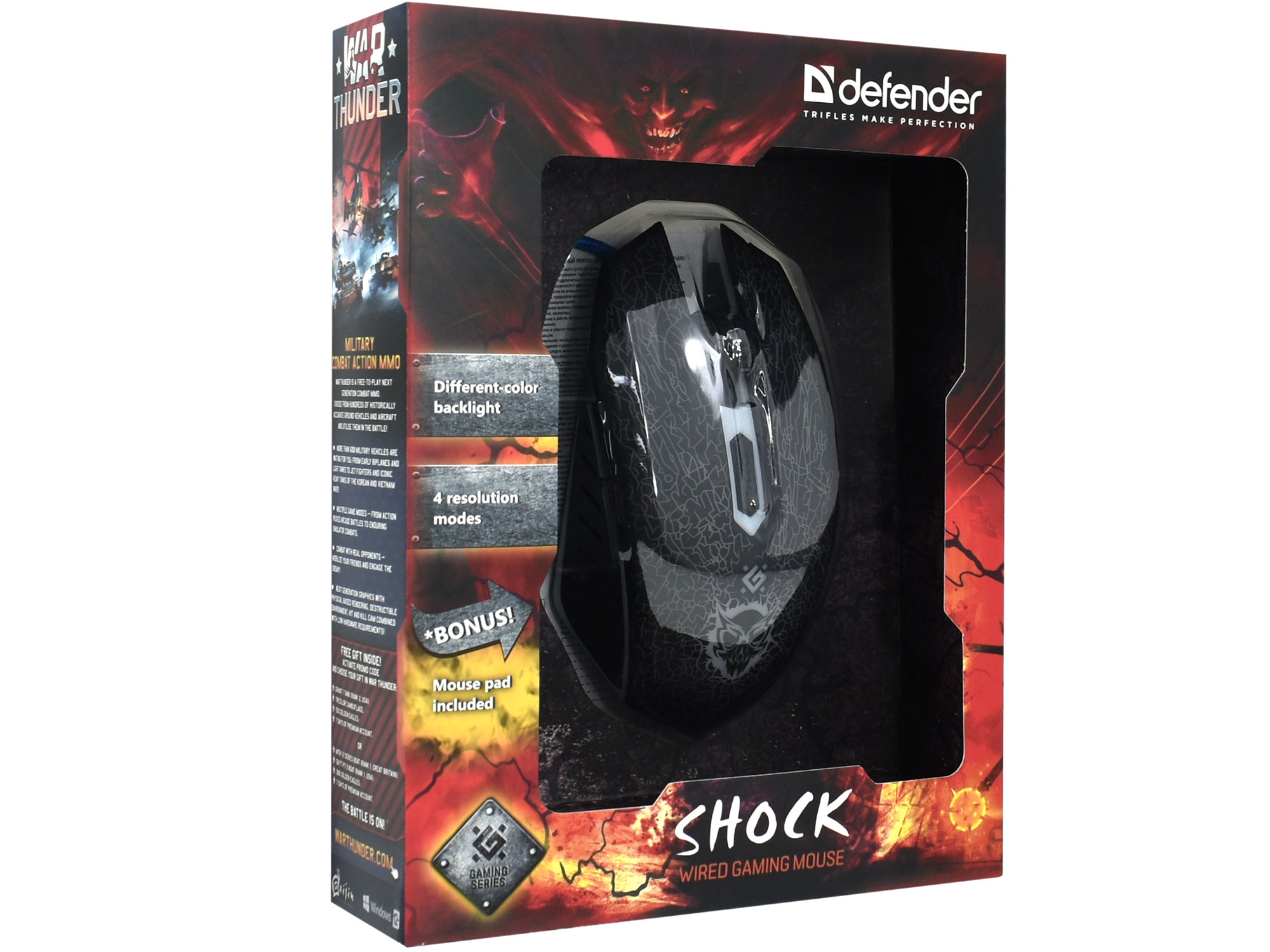 Мышь Defender Shock GM-110L, USB, 52110, + коврик для мышки